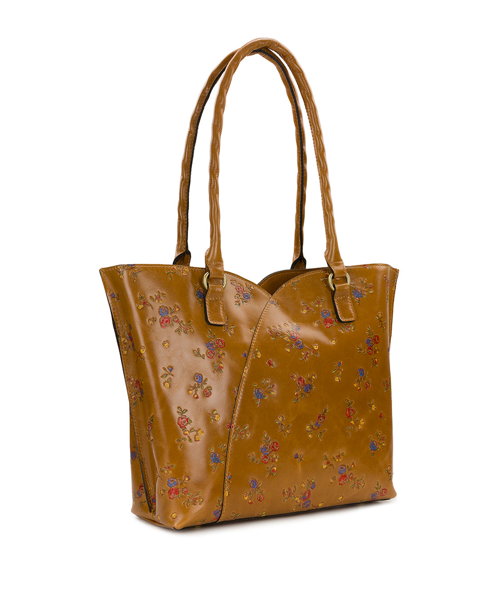 Female - Marion Tote - Fleur de Jardin Embossed - light tan - by Patricia Nash - View 4 of 11