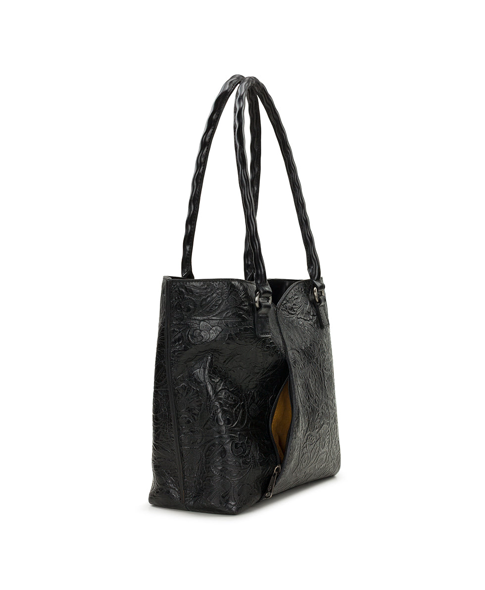 Female - Marion Tote | Brazilian Supple Tooled | Black - black - by Patricia Nash - View 4 of 5