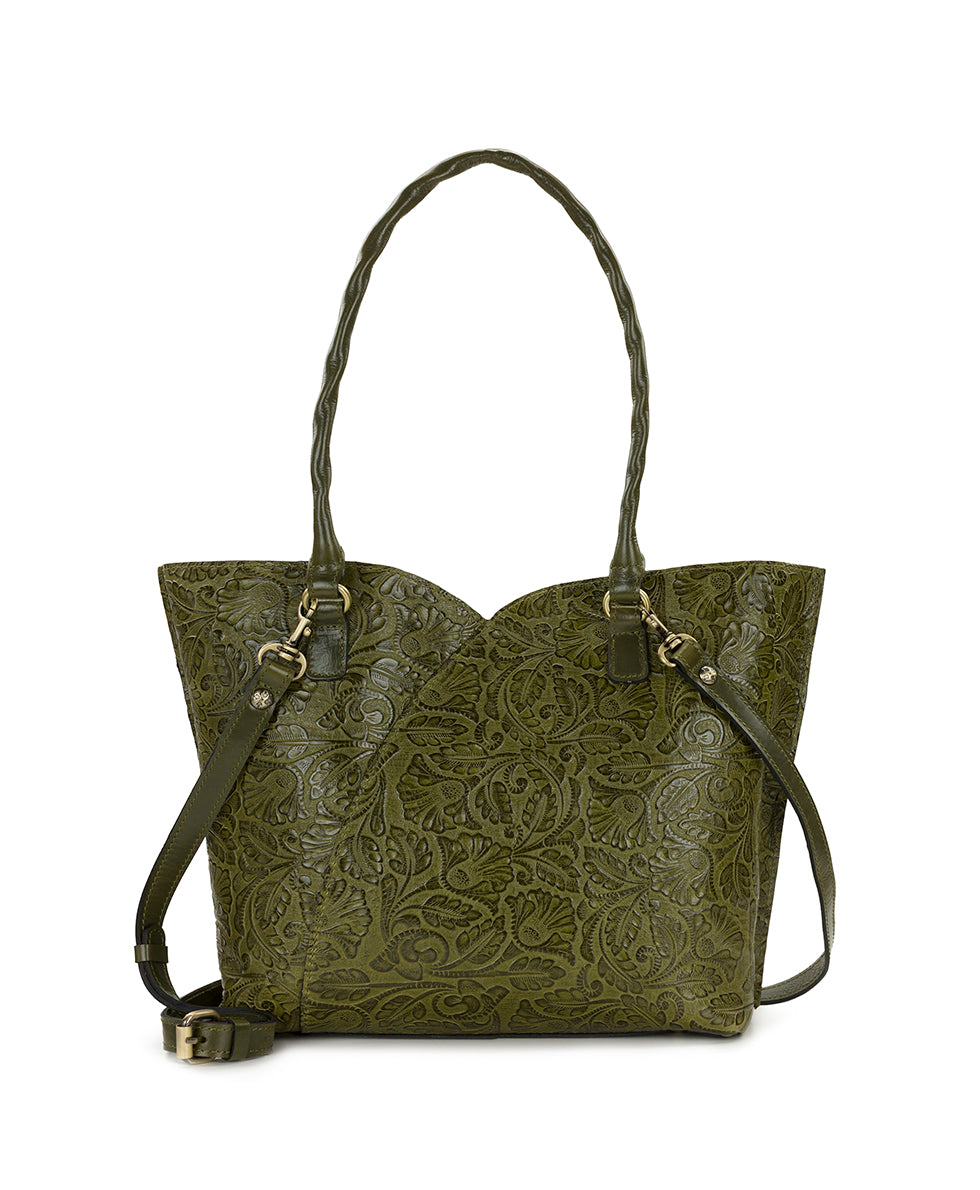 Female - Marion Tote | Brazilian Supple Tooled | Olive - olive - by Patricia Nash - View 1 of 5