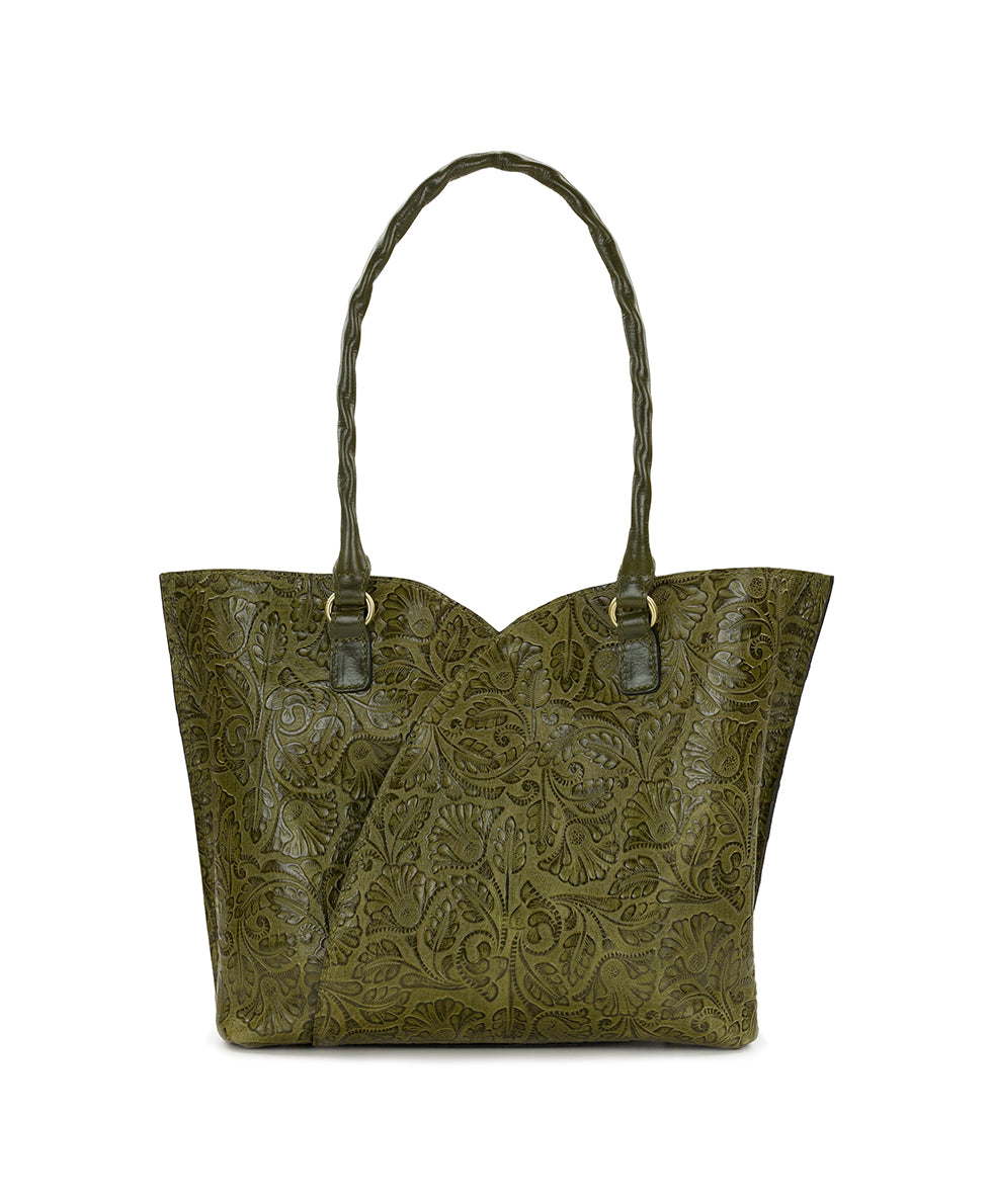 Female - Marion Tote | Brazilian Supple Tooled | Olive - olive - by Patricia Nash - View 2 of 5