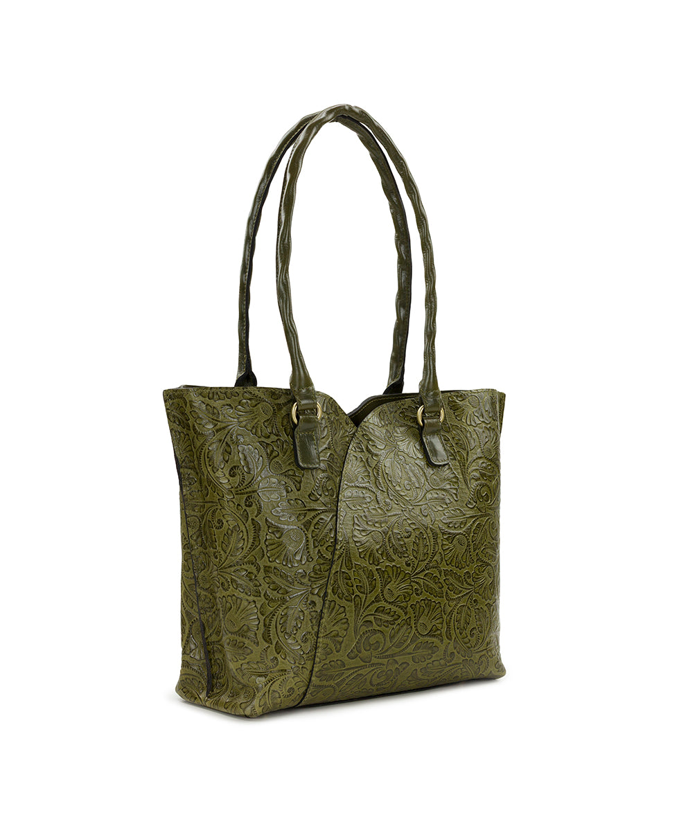 Female - Marion Tote | Brazilian Supple Tooled | Olive - olive - by Patricia Nash - View 3 of 5