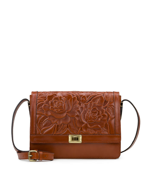 Sophiana Flap Crossbody - Vintage Vegetable Tanned Rose Tooled - Tan