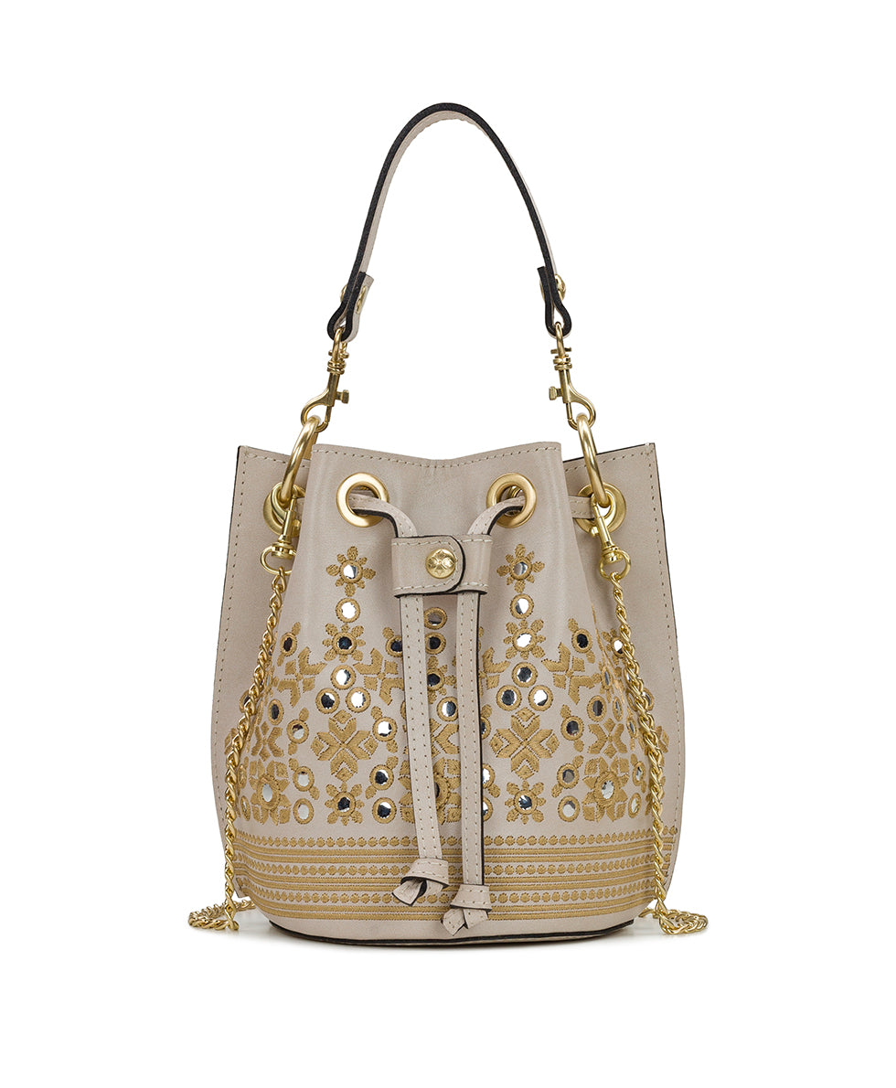 Female - Volania Drawstring - Greek Mirror Embroidery - chalk white - by Patricia Nash - View 1 of 5