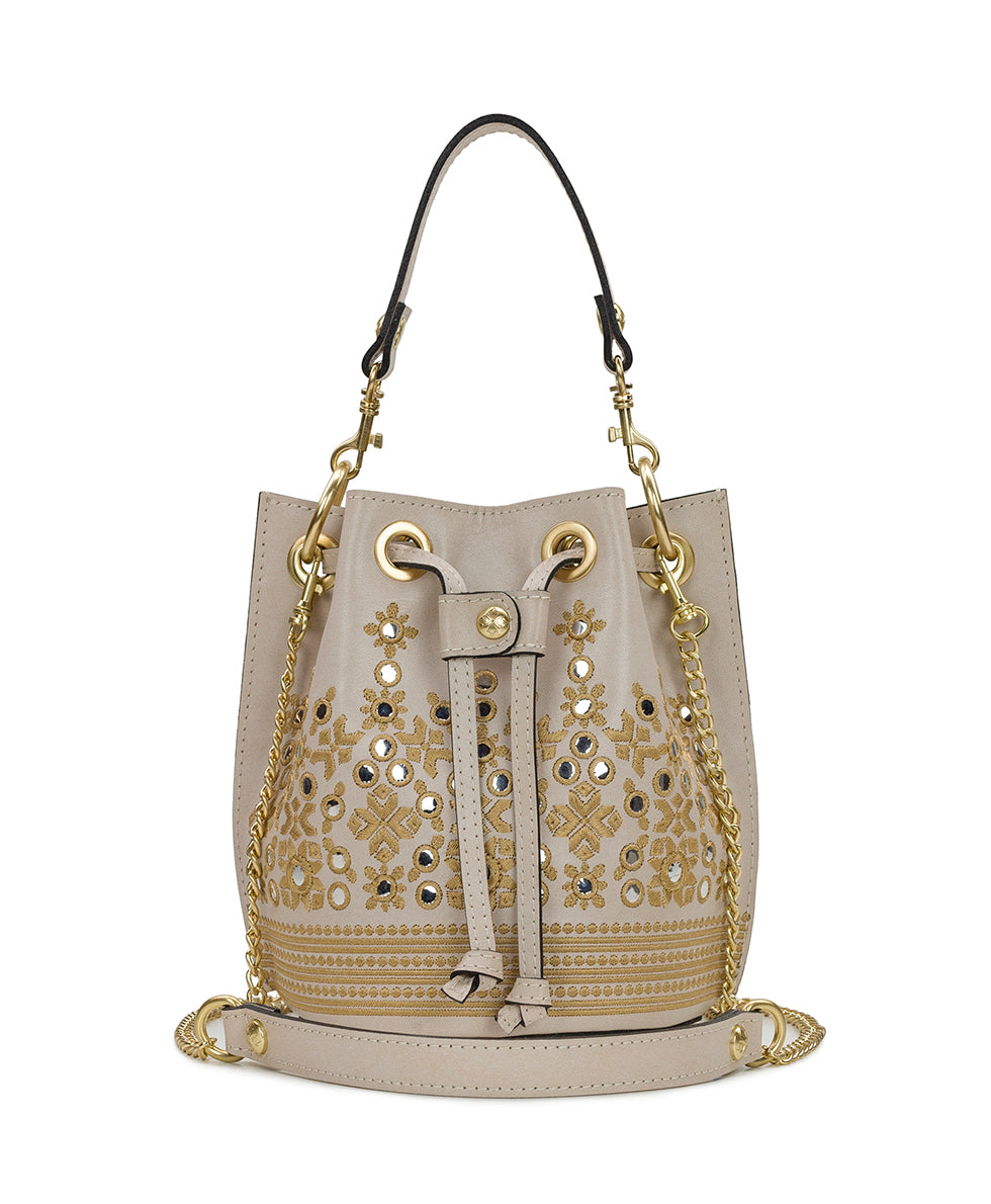 Female - Volania Drawstring - Greek Mirror Embroidery - chalk white - by Patricia Nash - View 2 of 5