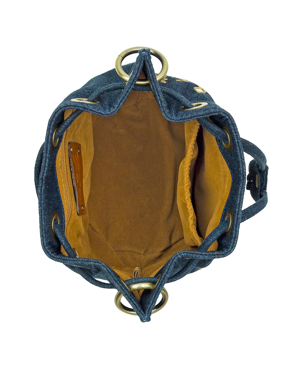 Female - Volania Drawstring - Greek Mirror Embroidery - denim - by Patricia Nash - View 5 of 5
