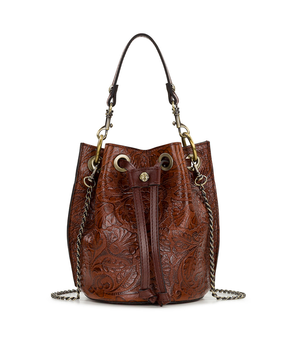 Female - Volania Drawstring | Brazilian Supple Tooled | Cognac - cognac - by Patricia Nash - View 1 of 5