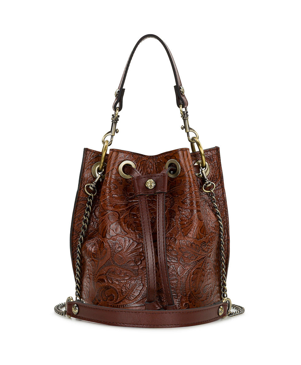 Female - Volania Drawstring | Brazilian Supple Tooled | Cognac - cognac - by Patricia Nash - View 2 of 5