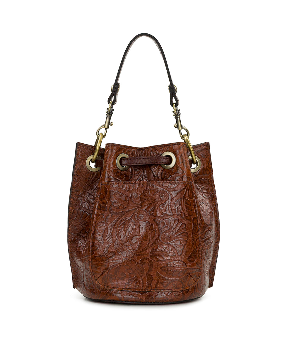Female - Volania Drawstring | Brazilian Supple Tooled | Cognac - cognac - by Patricia Nash - View 3 of 5