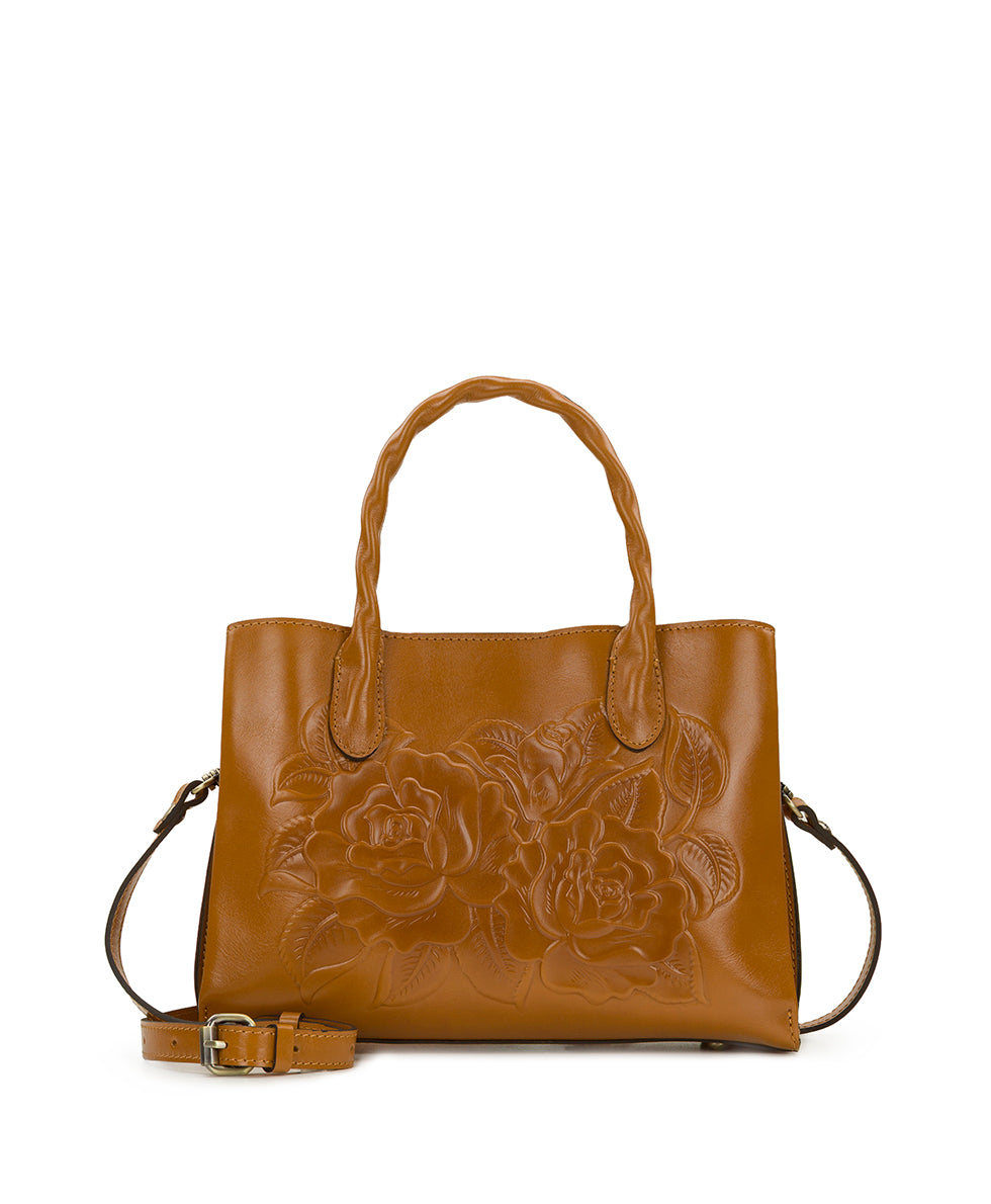 Female - Genovese Satchel - Vintage Veg Tan Rose Tooled - light tan - by Patricia Nash - View 1 of 4