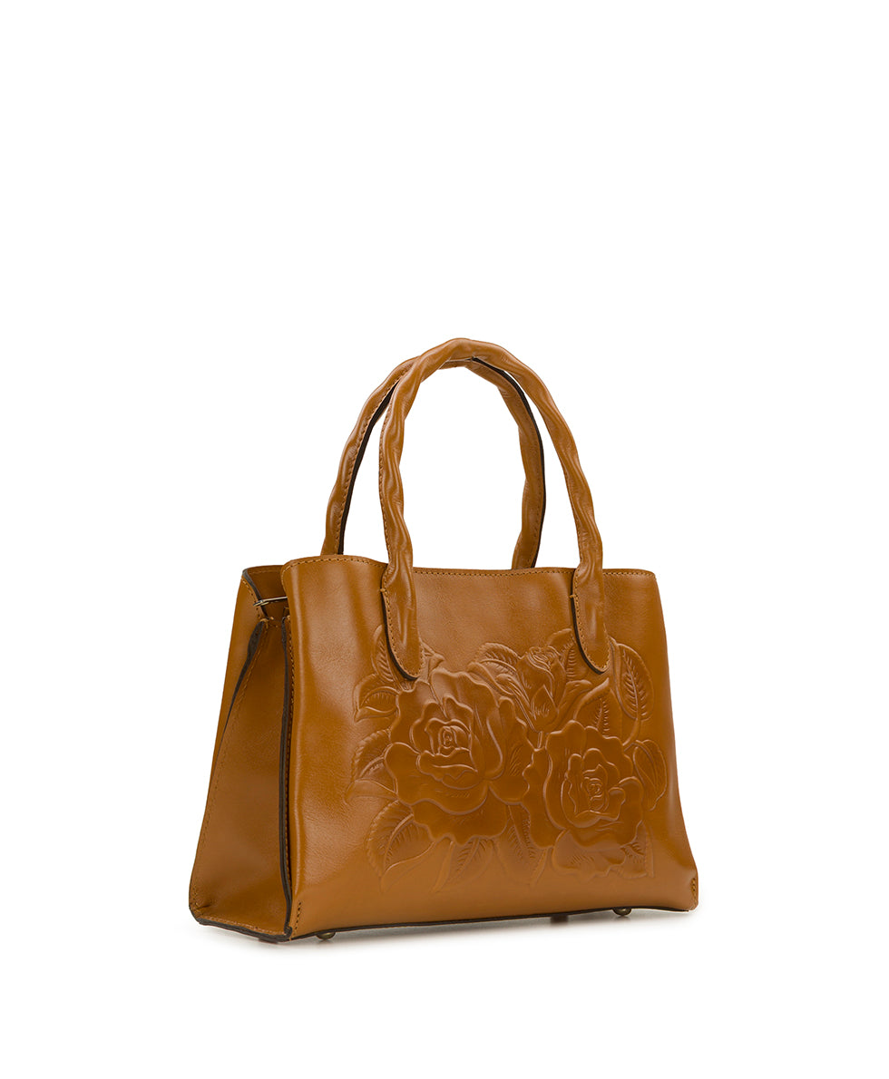 Female - Genovese Satchel - Vintage Veg Tan Rose Tooled - light tan - by Patricia Nash - View 3 of 4