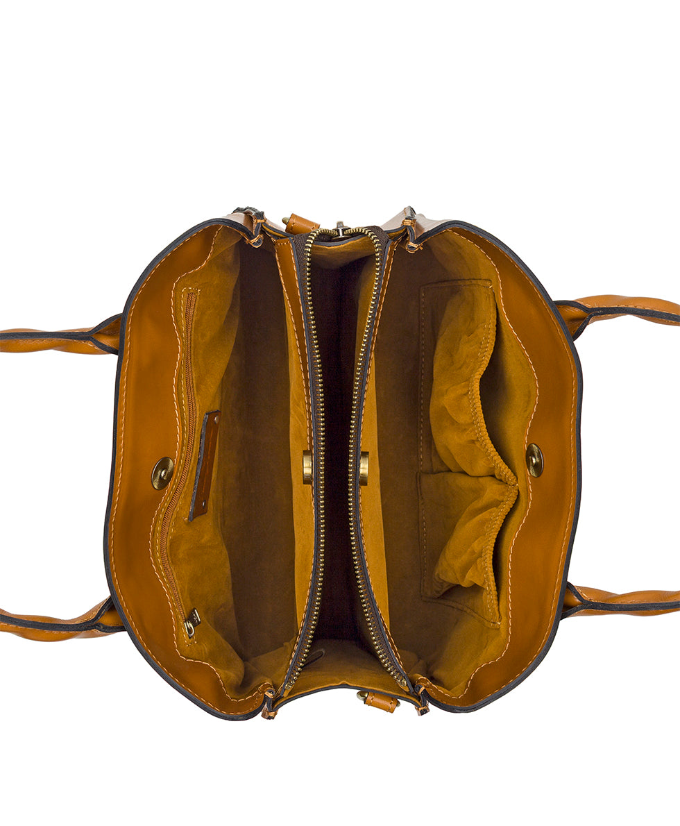 Female - Genovese Satchel - Vintage Veg Tan Rose Tooled - light tan - by Patricia Nash - View 4 of 4