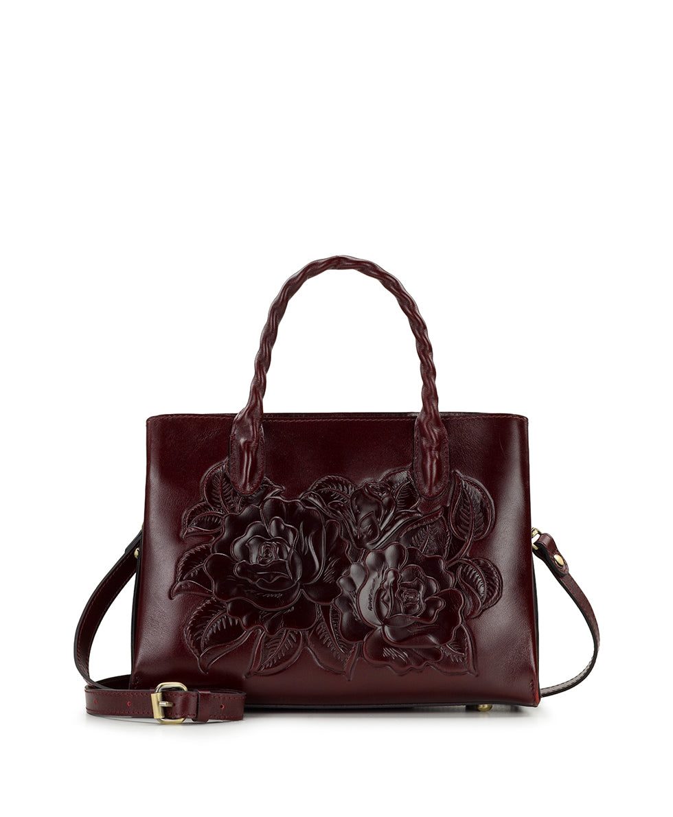 Female - Genovese Satchel | Vattaro Rose Tooled | Oxblood - oxblood - by Patricia Nash - View 1 of 6