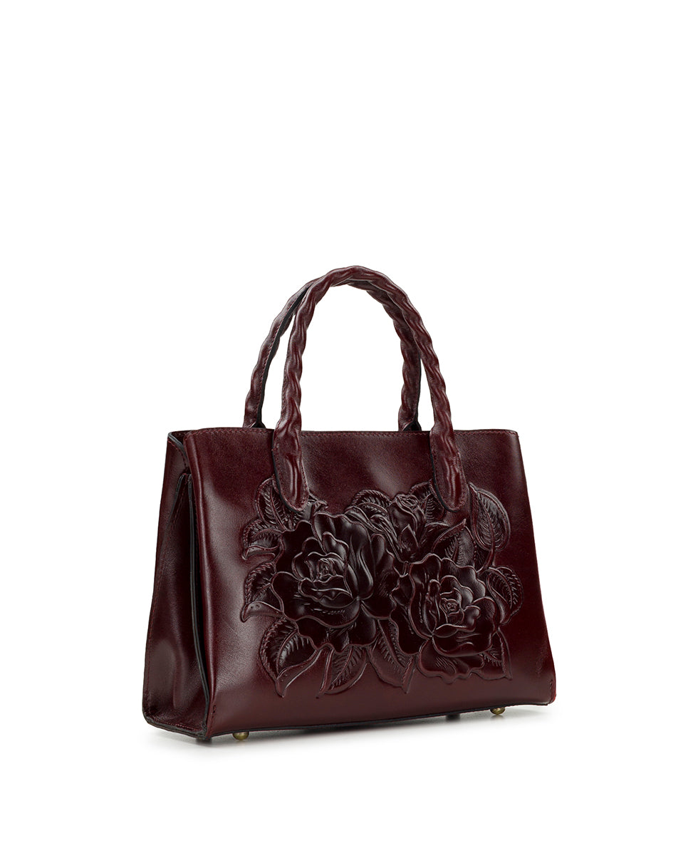 Female - Genovese Satchel | Vattaro Rose Tooled | Oxblood - oxblood - by Patricia Nash - View 4 of 6