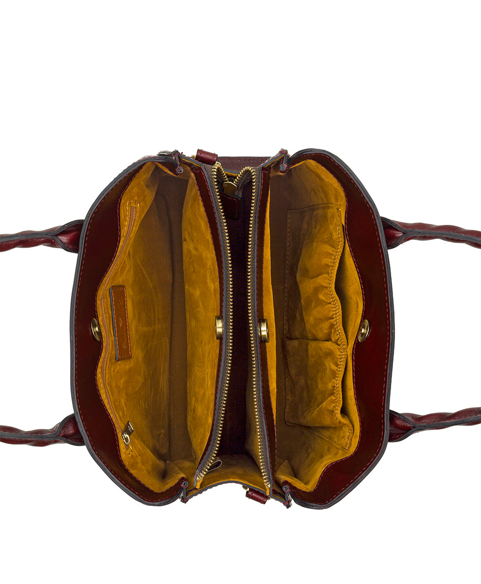 Female - Genovese Satchel | Vattaro Rose Tooled | Oxblood - oxblood - by Patricia Nash - View 5 of 6