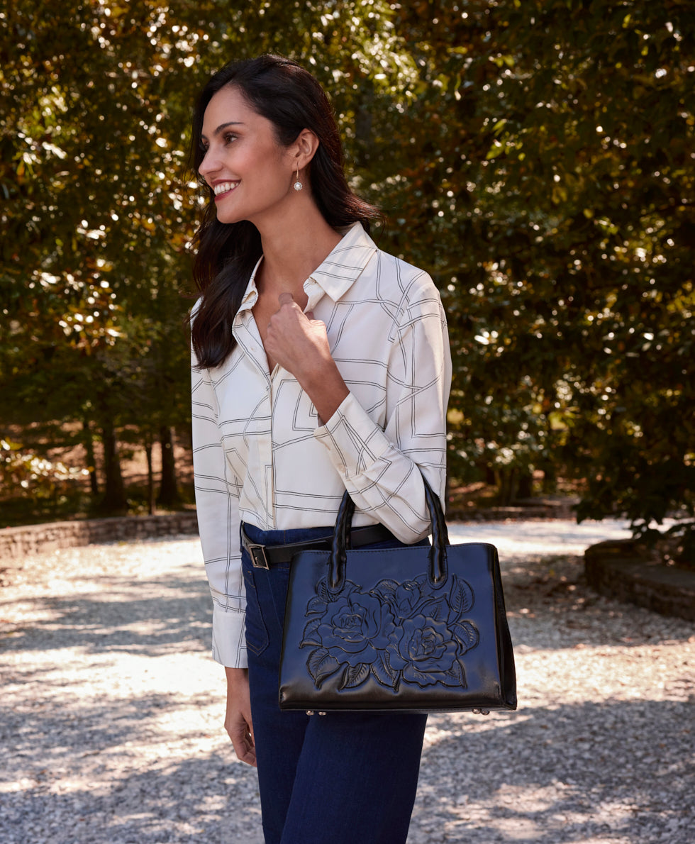 Female - Genovese Top Handle Crossbody - Vintage Vegetable Tanned Rose Tooled - rosewood - by Patricia Nash - View 4 of 33