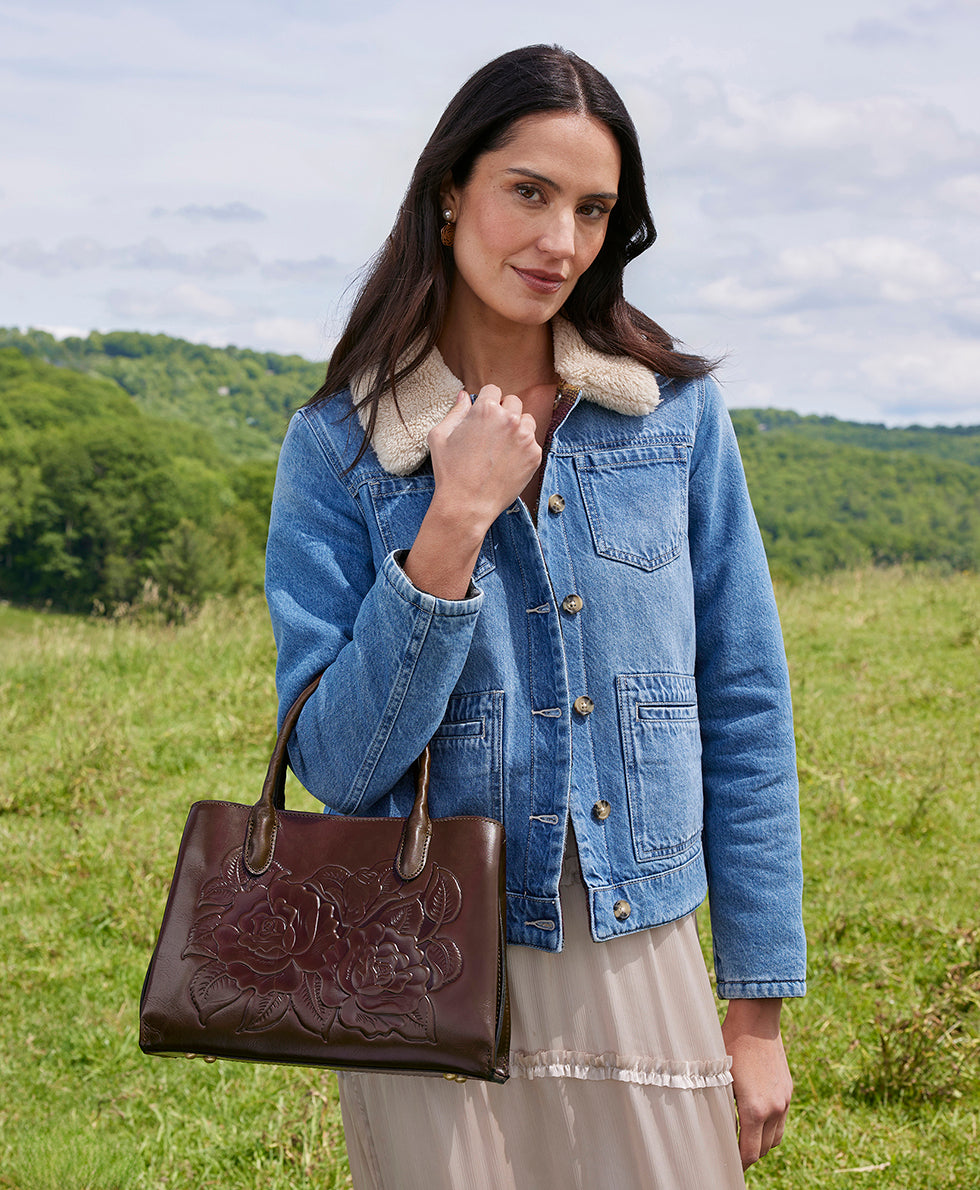 Female - Genovese Top Handle Crossbody - Vintage Vegetable Tanned Rose Tooled - rosewood - by Patricia Nash - View 14 of 33