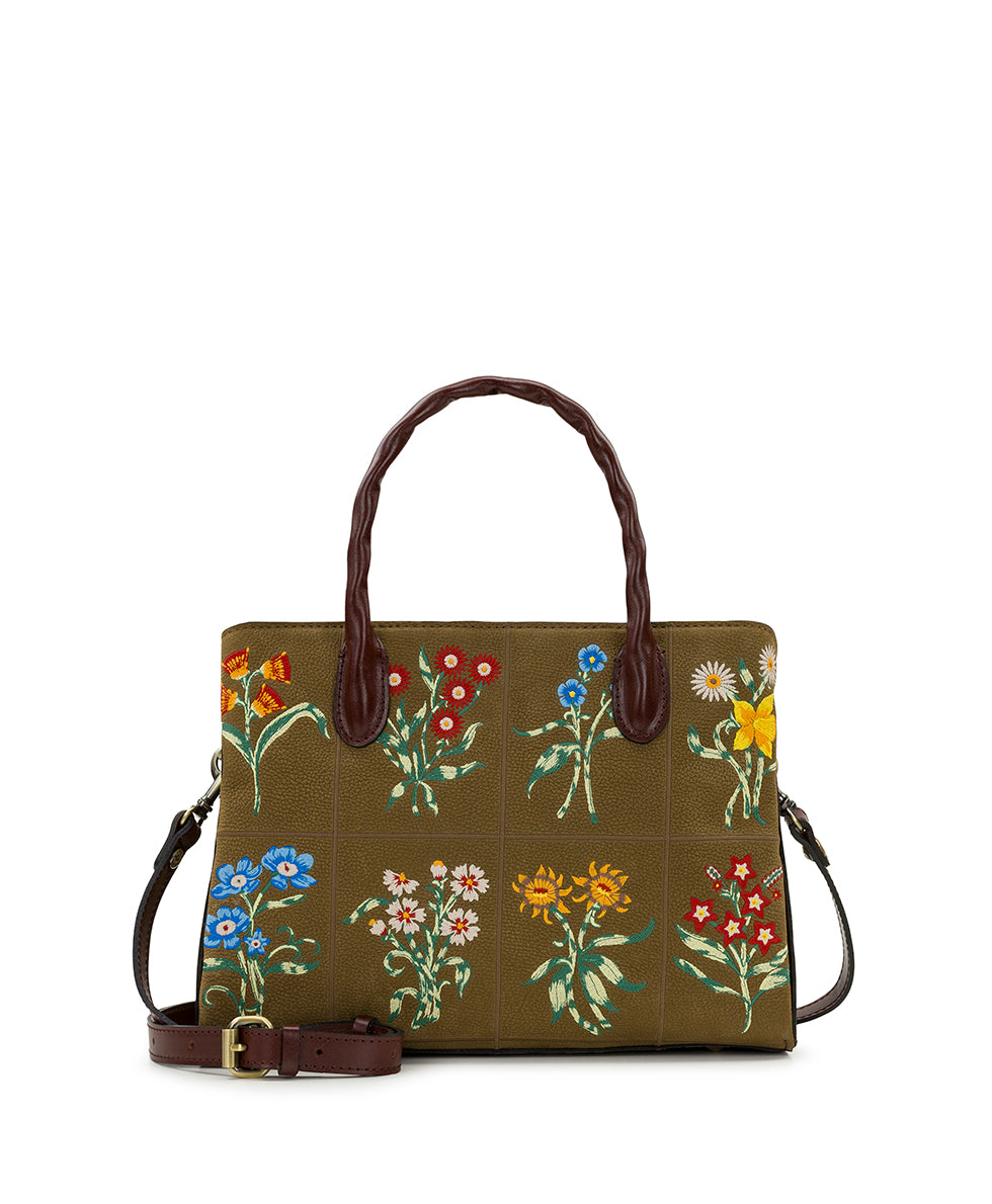 Female - Genovese Satchel - Tuscan Fields Embroidery - khaki - by Patricia Nash - View 1 of 4