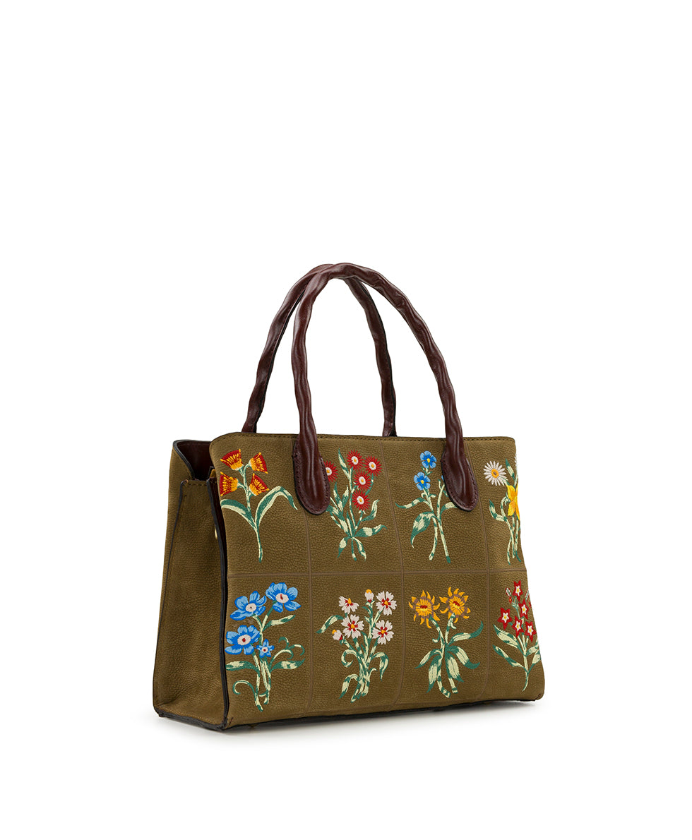 Female - Genovese Satchel - Tuscan Fields Embroidery - khaki - by Patricia Nash - View 3 of 4