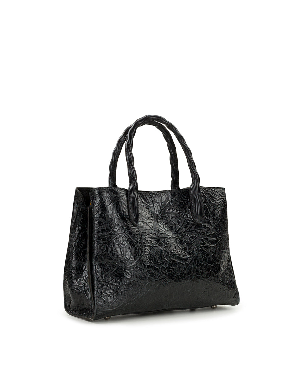 Female - Genovese Satchel | Brazilian Supple Tooled | Black - black - by Patricia Nash - View 4 of 6