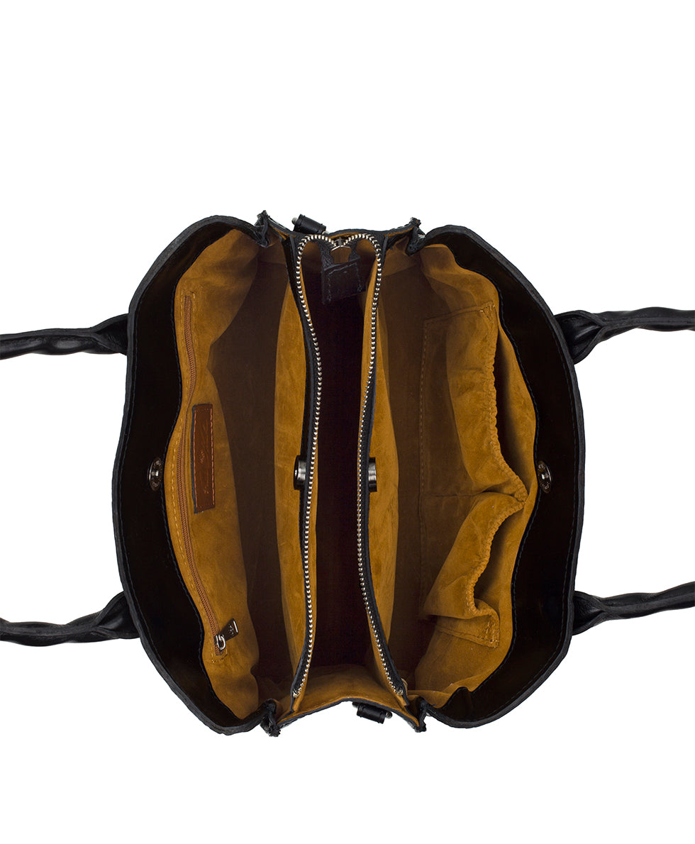Female - Genovese Satchel | Brazilian Supple Tooled | Black - black - by Patricia Nash - View 5 of 6