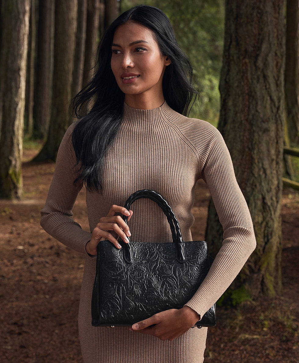 Female - Genovese Satchel | Brazilian Supple Tooled | Black - black - by Patricia Nash - View 6 of 6