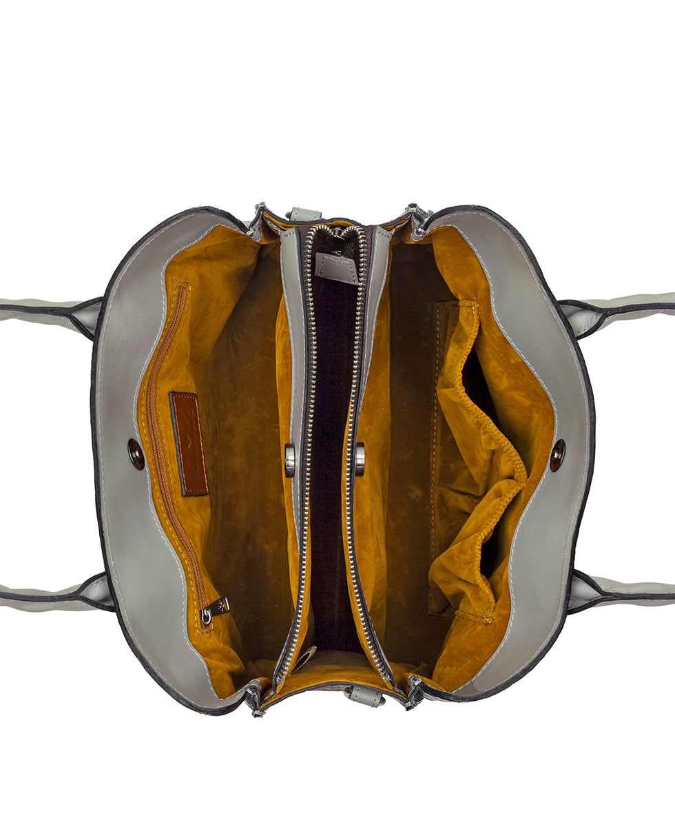 Female - Genovese Satchel | Brazilian Supple Tooled | Nordic Blue - nordic blue - by Patricia Nash - View 5 of 5