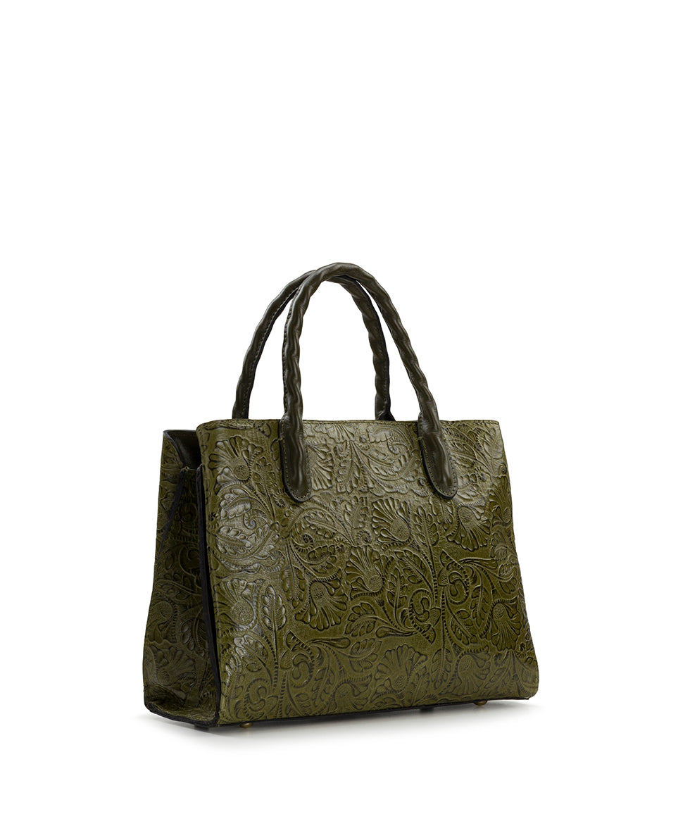 Female - Genovese Satchel | Brazilian Supple Tooled | Olive - olive - by Patricia Nash - View 3 of 4