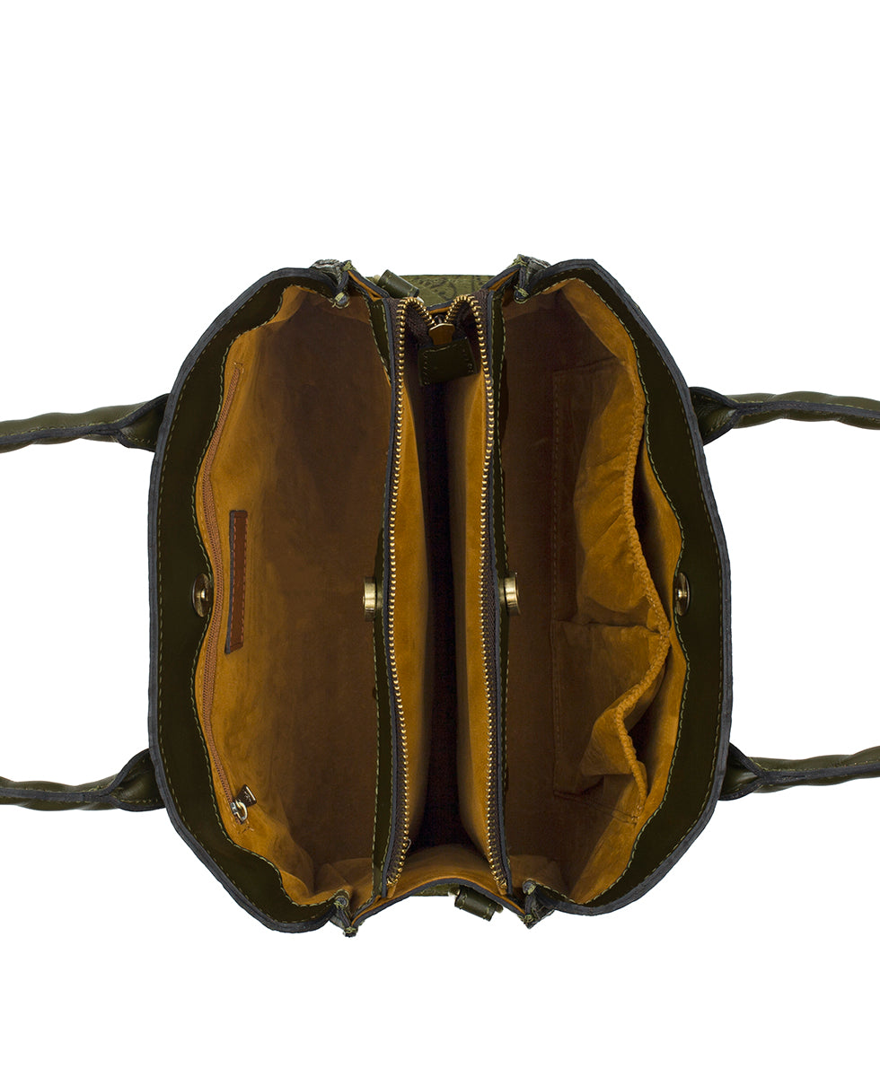 Female - Genovese Satchel | Brazilian Supple Tooled | Olive - olive - by Patricia Nash - View 4 of 4