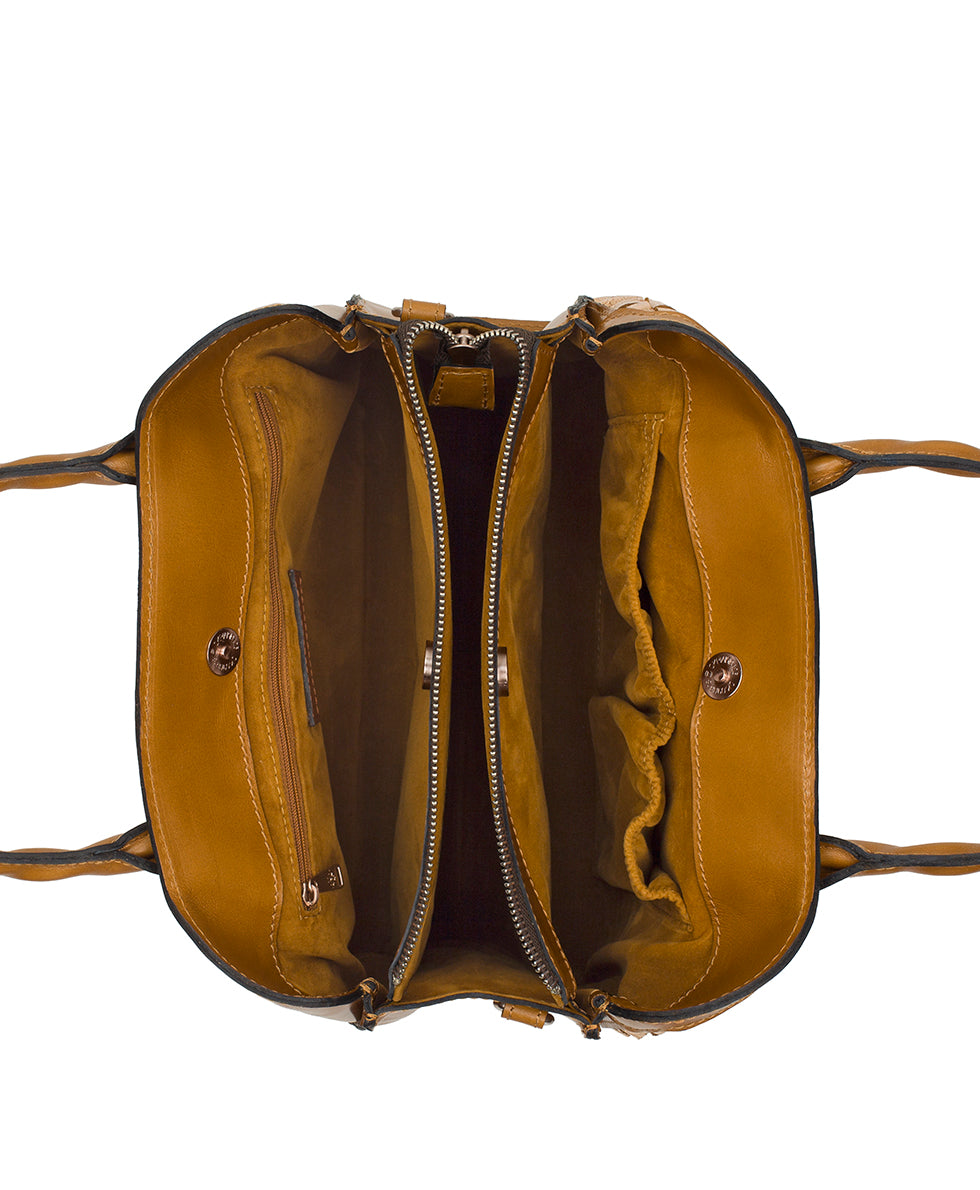 Female - Genovese Satchel - Vintage Distressed Metallic Woven - light tan - by Patricia Nash - View 4 of 4