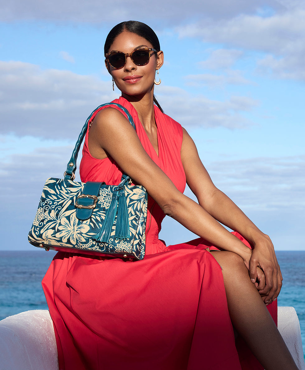 Female - Violina Satchel - Greek Floral Print - greek floral print - by Patricia Nash - View 4 of 5