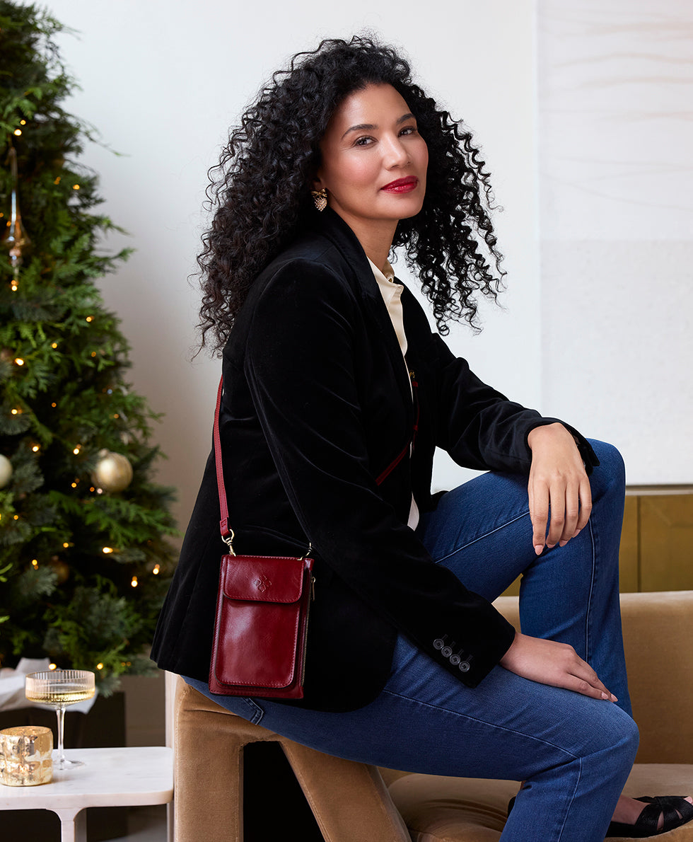 Chiavella Phone Crossbody - Vintage Distressed Leather  —  Ruby Red - ruby red - by Patricia Nash - View 4 of 6