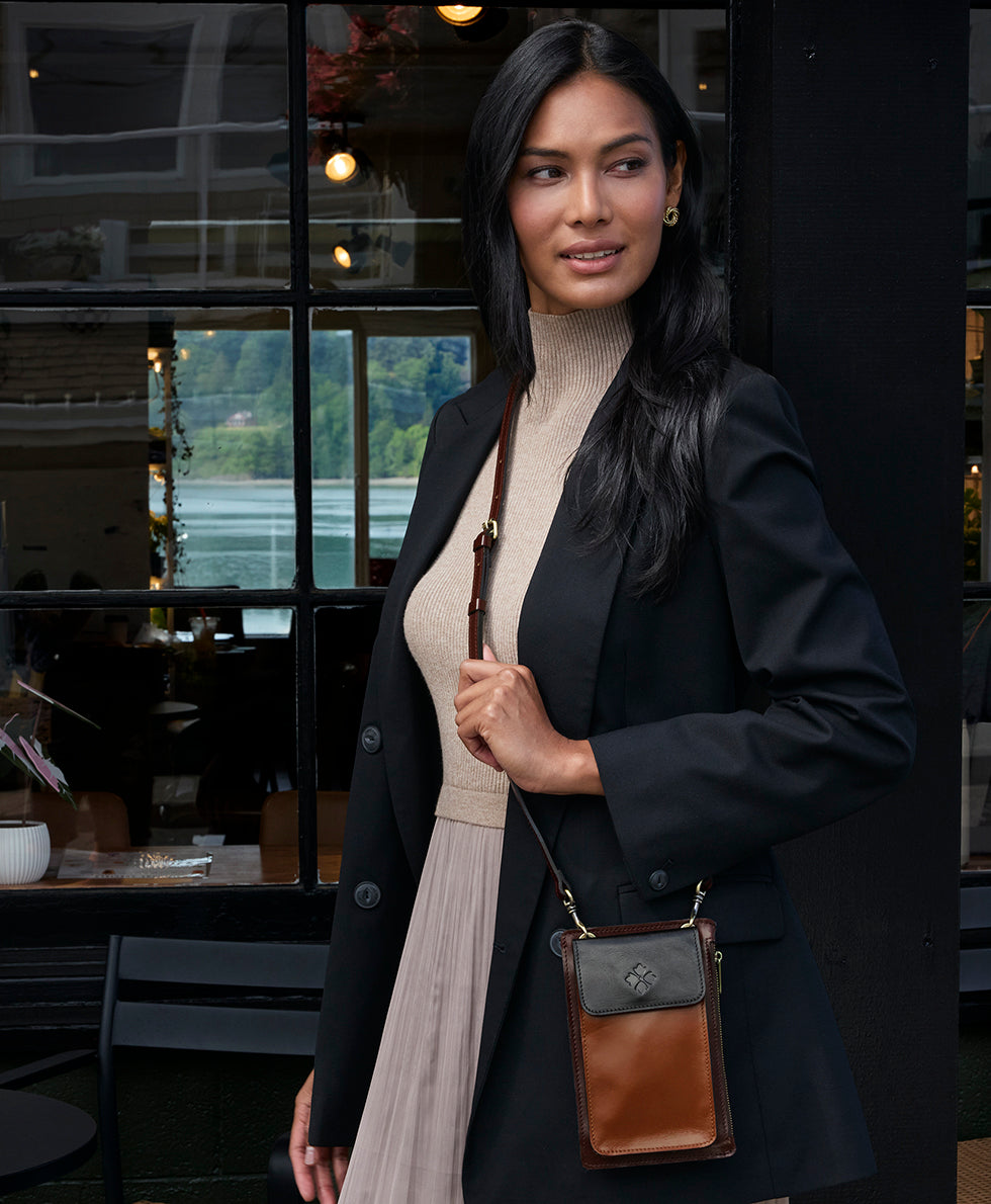 Female - Chiavella Phone Crossbody | Colorblock  | Black/British Tan/Tan - black/british tan/tan - by Patricia Nash - View 2 of 6