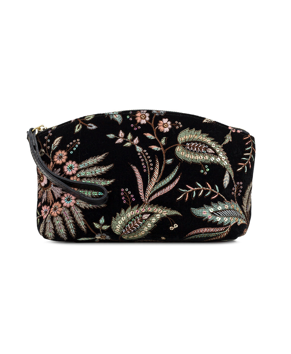 Female - Aritzo Cosmetic Bag - Velvet Jacquard - black - by Patricia Nash - View 1 of 3