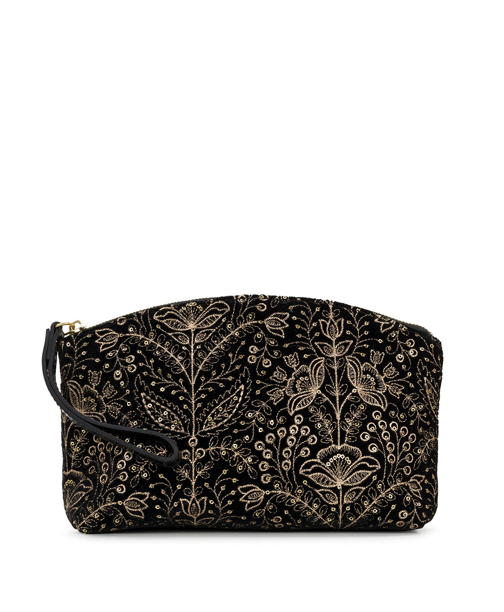 Female - Aritzo Cosmetic Bag - Rico Embellished Velvet - black - by Patricia Nash - View 1 of 3