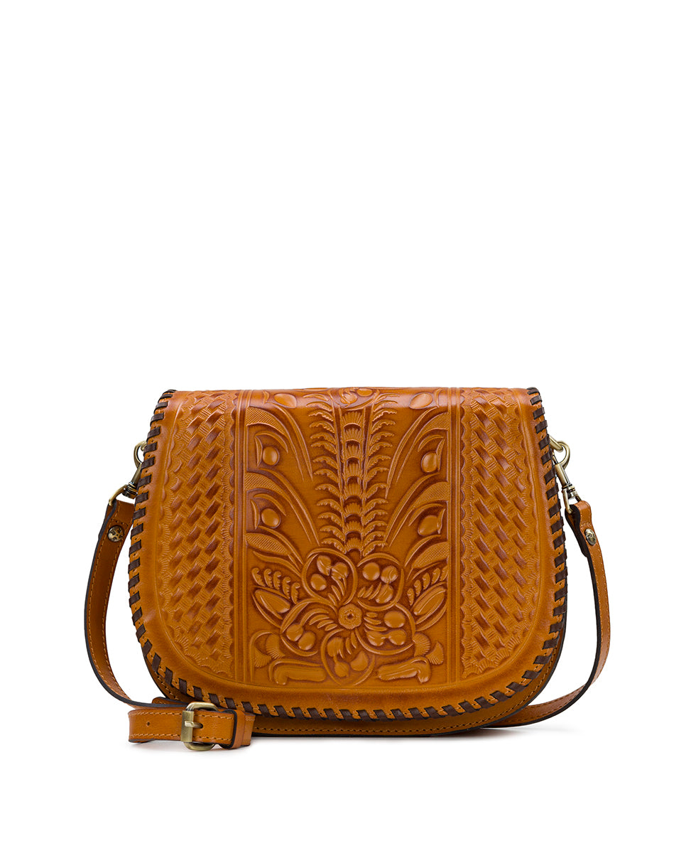 Female - Savini Saddle Bag - Burnished Tooled Color - gold - by Patricia Nash - View 1 of 5