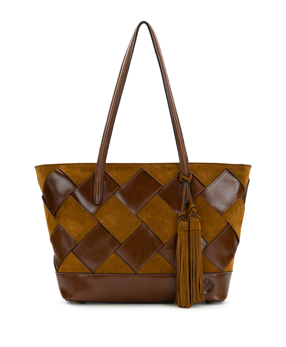 Female - Verzi Tote - Suede Leather Weave - cognac - by Patricia Nash - View 1 of 4