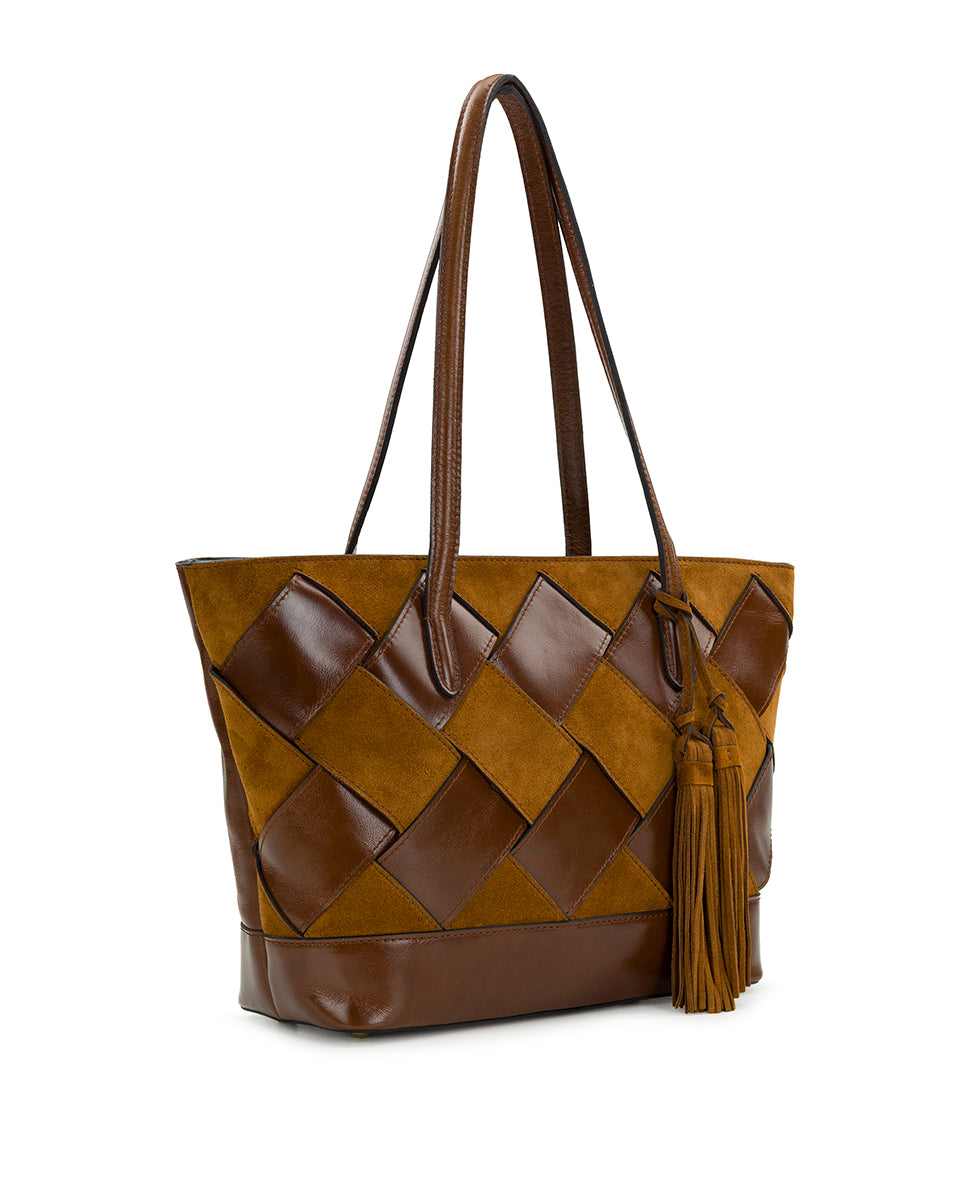 Female - Verzi Tote - Suede Leather Weave - cognac - by Patricia Nash - View 3 of 4