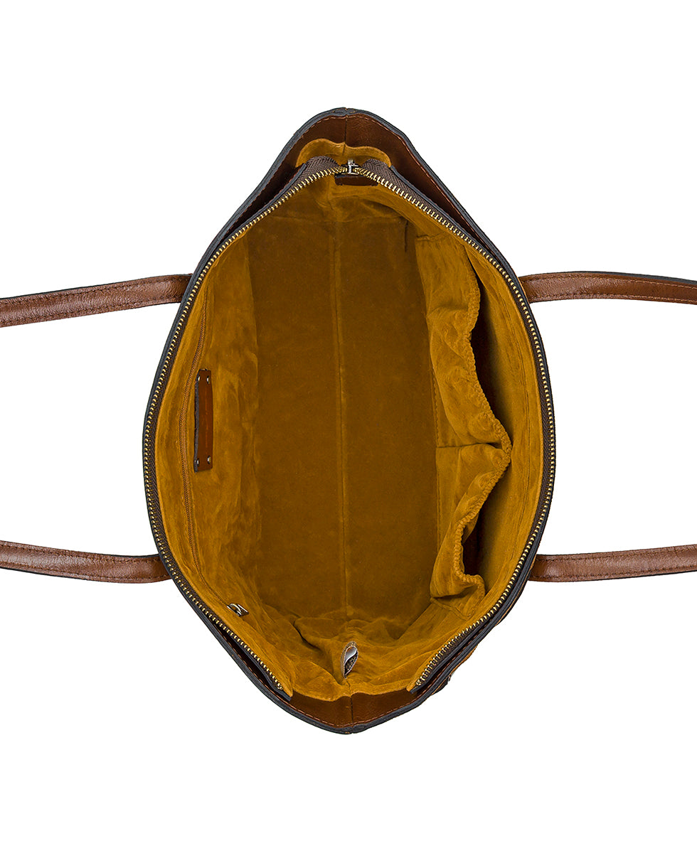 Female - Verzi Tote - Suede Leather Weave - cognac - by Patricia Nash - View 4 of 4