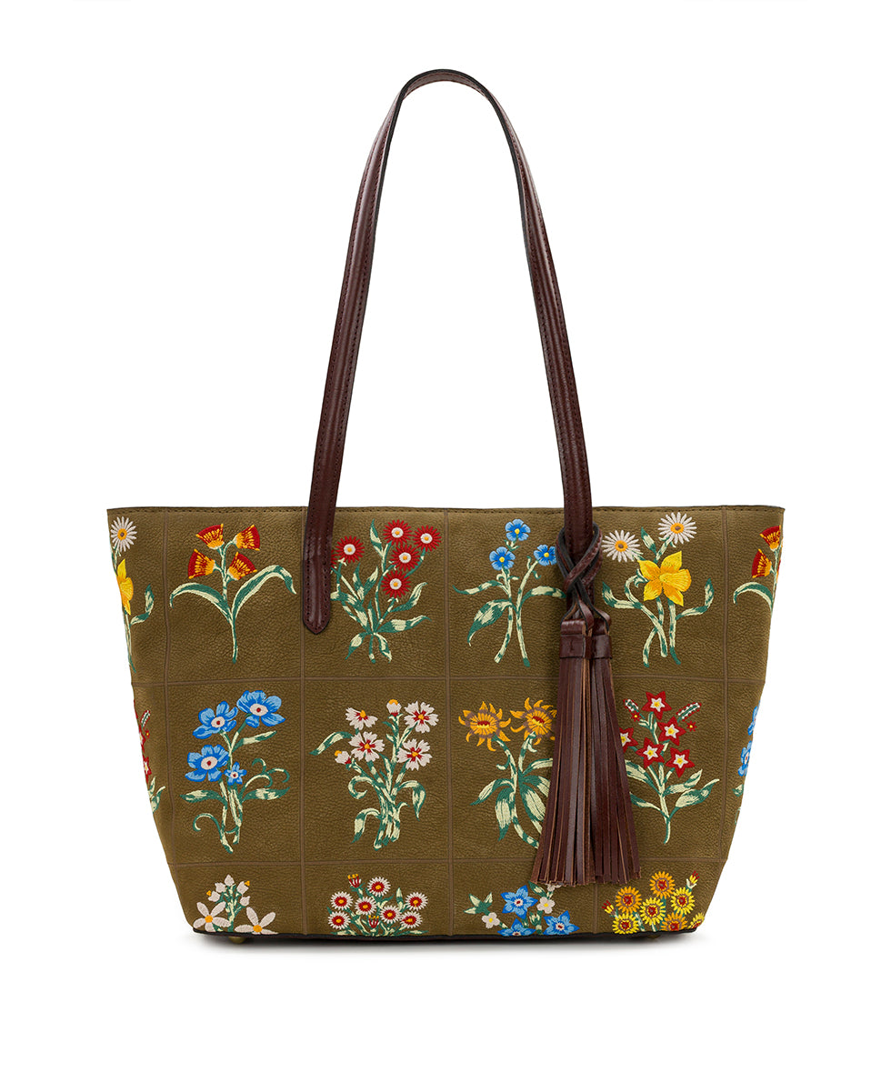 Female - Verzi Tote - Tuscan Fields Embroidery - khaki - by Patricia Nash - View 1 of 4