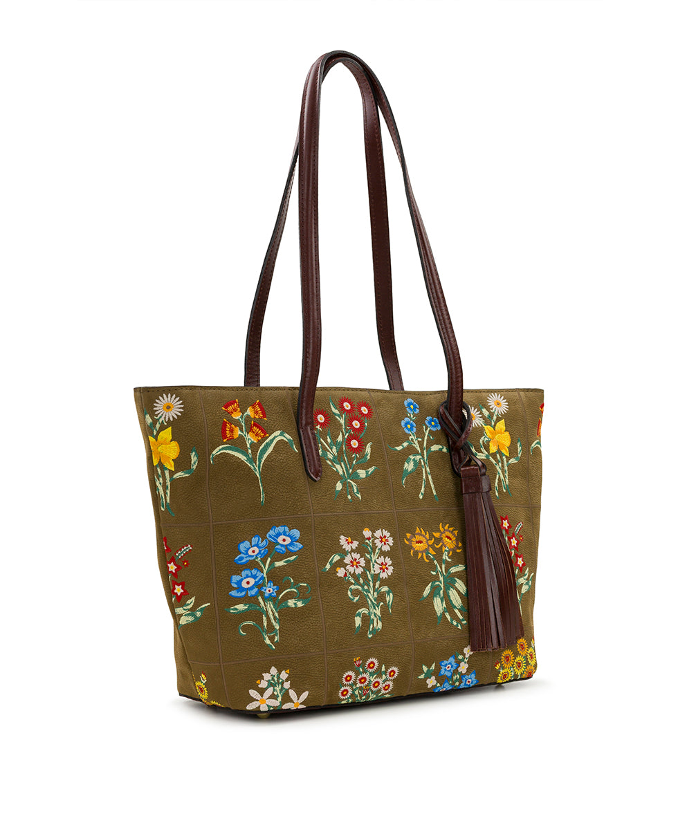 Female - Verzi Tote - Tuscan Fields Embroidery - khaki - by Patricia Nash - View 3 of 4
