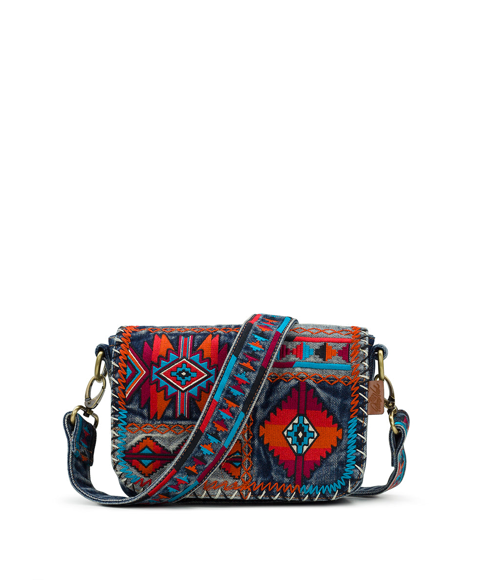 Stone Washed Embroidered Cross Body Purse