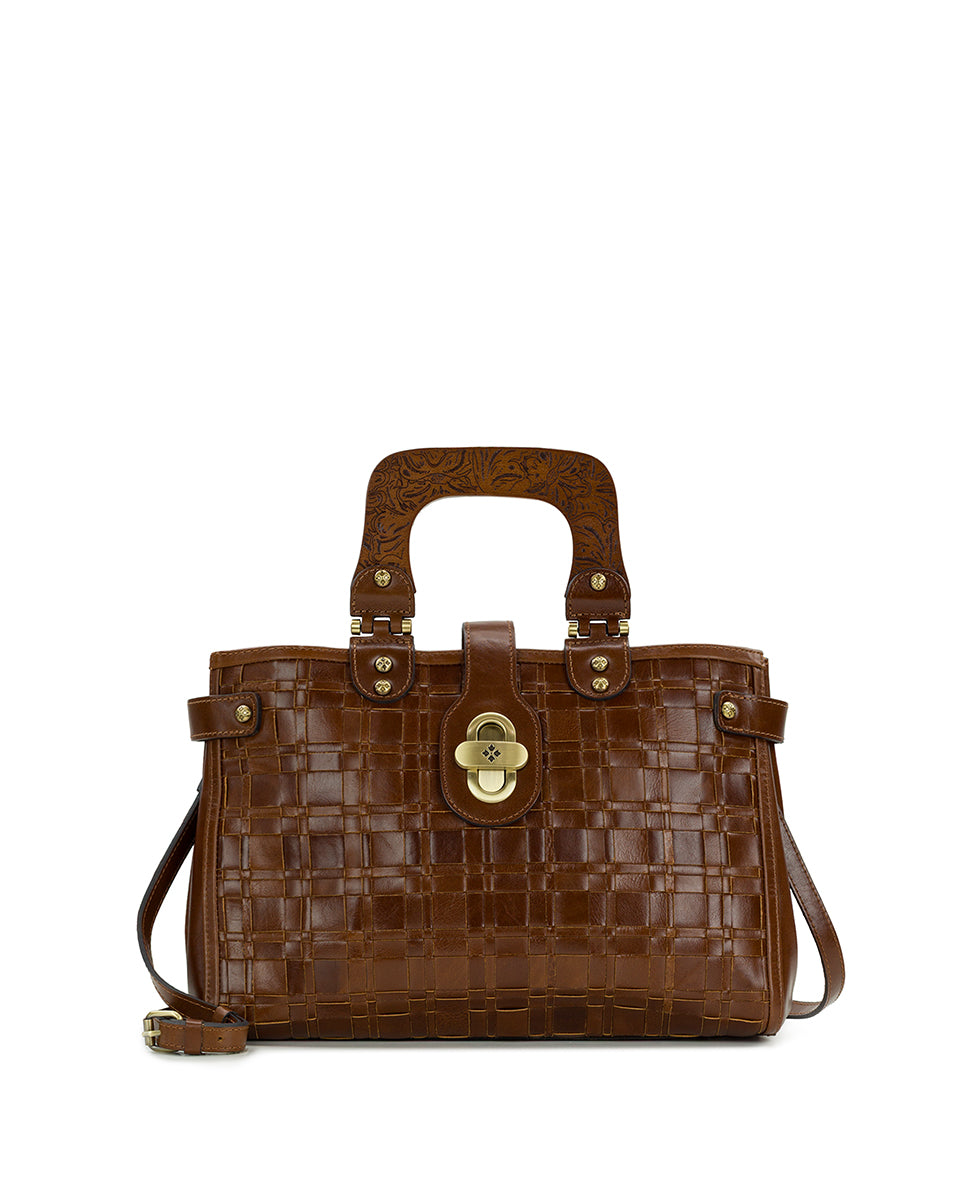 Female - Sancia Woven Satchel - Vintage Distressed Woven - cognac - by Patricia Nash - View 9 of 14