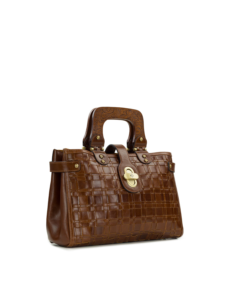 Female - Sancia Woven Satchel - Vintage Distressed Woven - cognac - by Patricia Nash - View 11 of 14