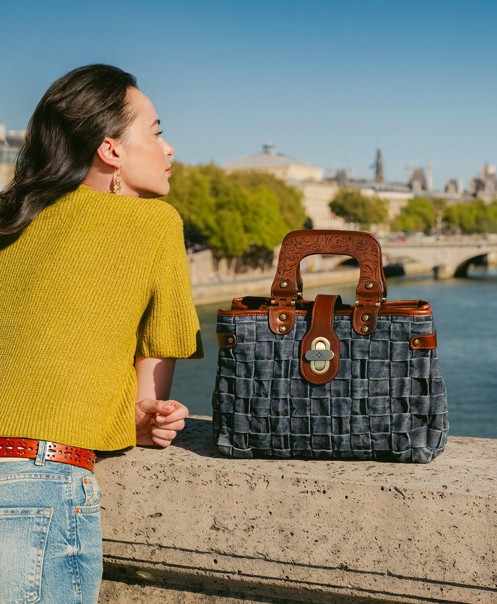 Sancia Satchel - Washed Woven Denim – Patricia Nash