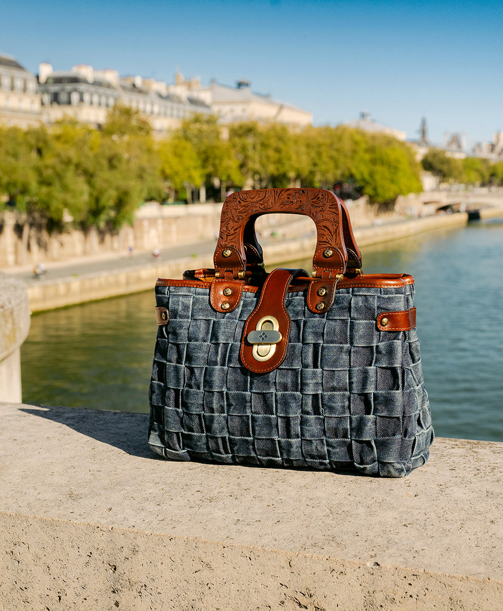 Sancia Satchel - Washed Woven Denim – Patricia Nash