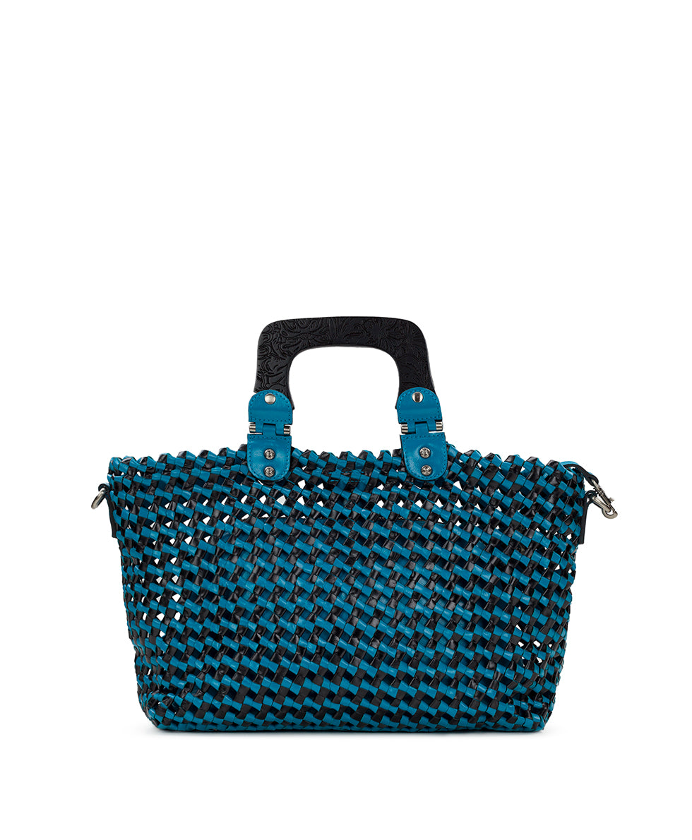 Female - Lorina Woven Tote - Vintage Distressed Woven - turquoise / black - by Patricia Nash - View 3 of 10