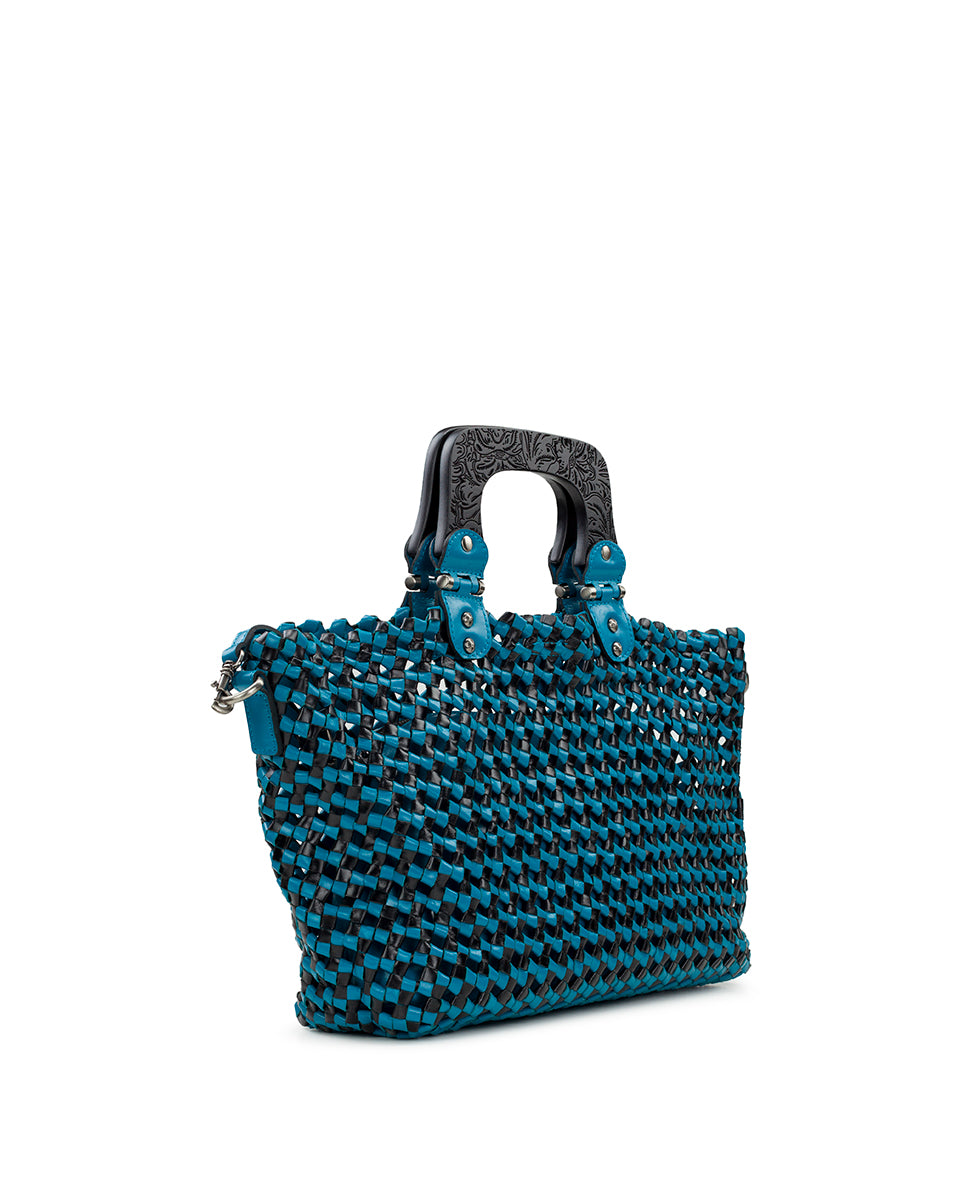 Female - Lorina Woven Tote - Vintage Distressed Woven - turquoise / black - by Patricia Nash - View 4 of 10