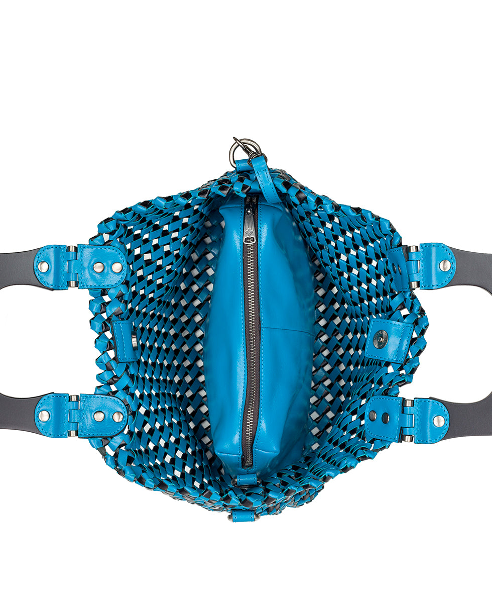 Female - Lorina Woven Tote - Vintage Distressed Woven - turquoise / black - by Patricia Nash - View 5 of 10