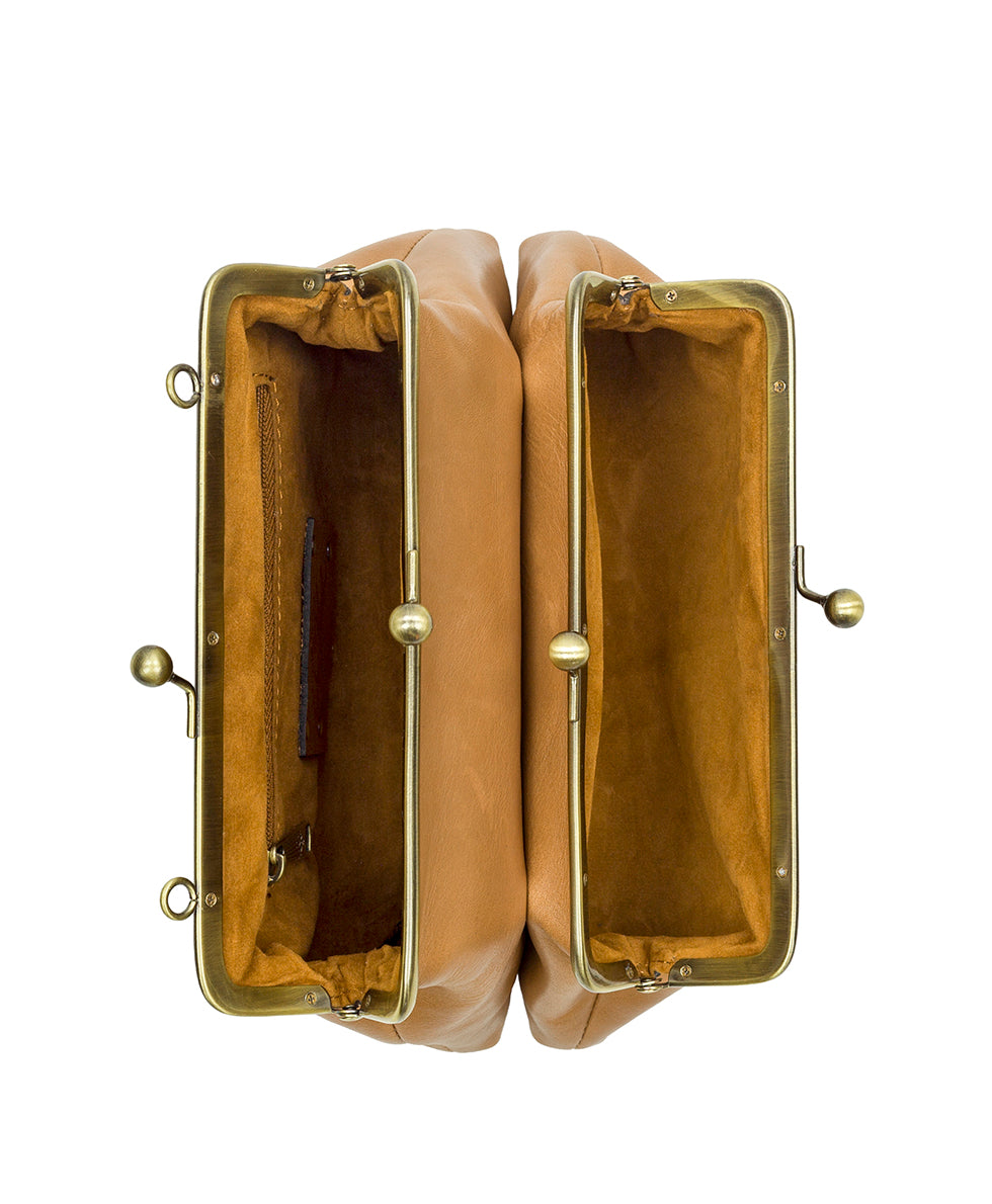 Female - Nora Double Frame Crossbody - Vintage Distressed Leather - black - by Patricia Nash - View 8 of 16