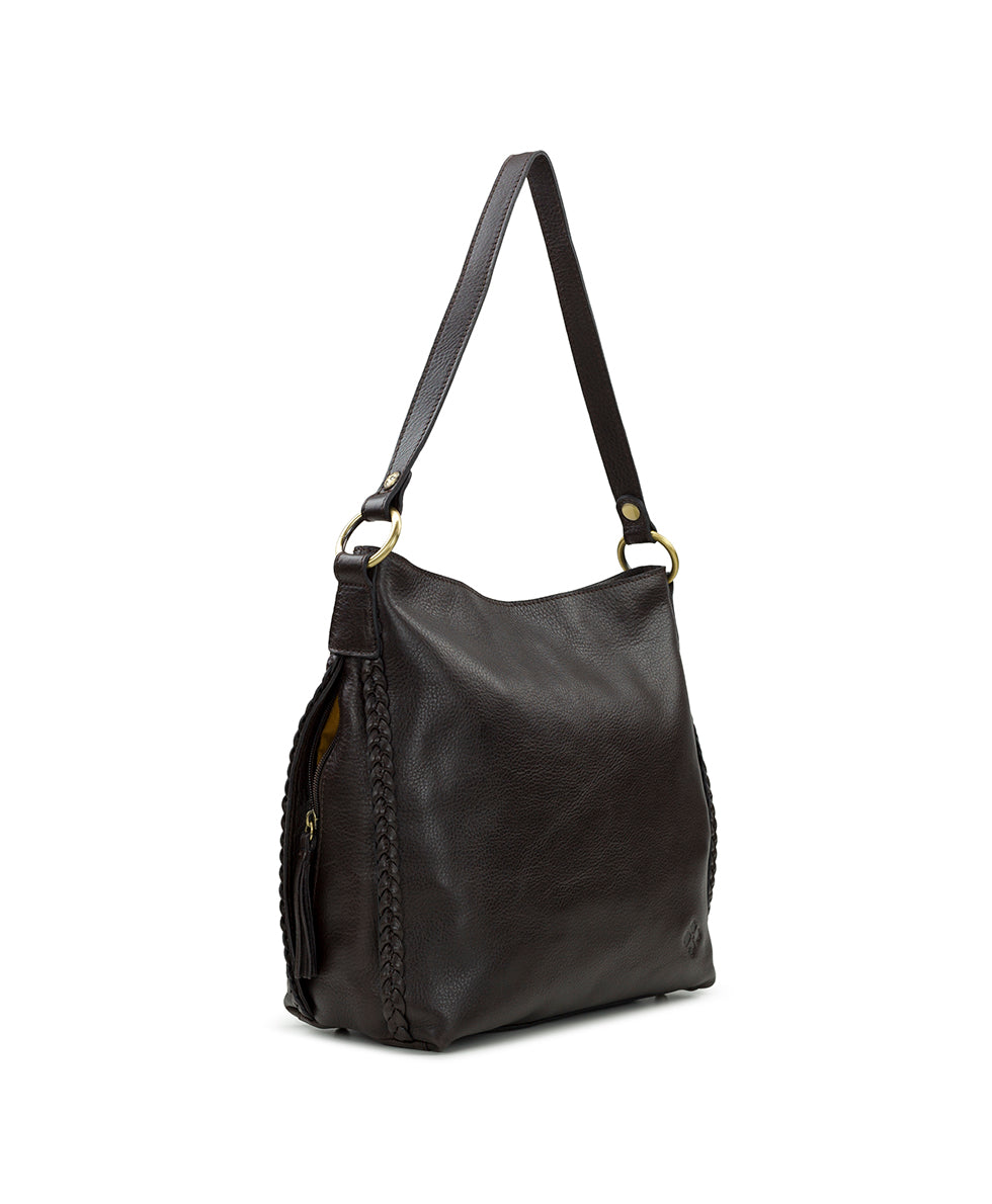 Female - Kalispell Hobo Crossbody - Rugged Natural Grain Leather - chocolate - by Patricia Nash - View 3 of 5